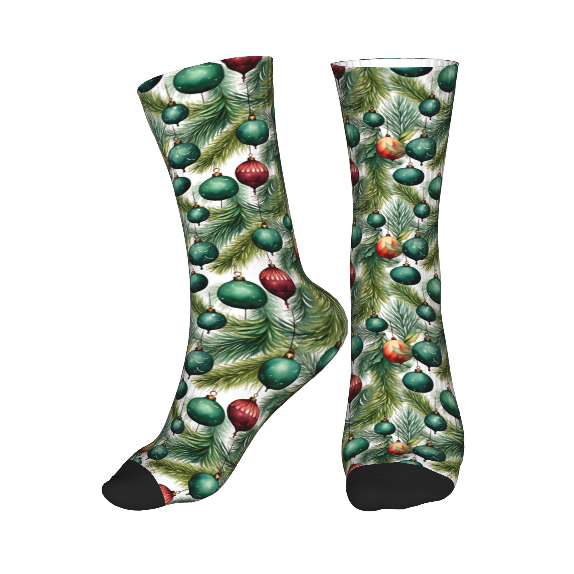 Dress Sock Men - かわいいメンズクリスマスボールパイン柄ドレスソックスユニセックス暖かく快適な3Dプリントクルーソックス