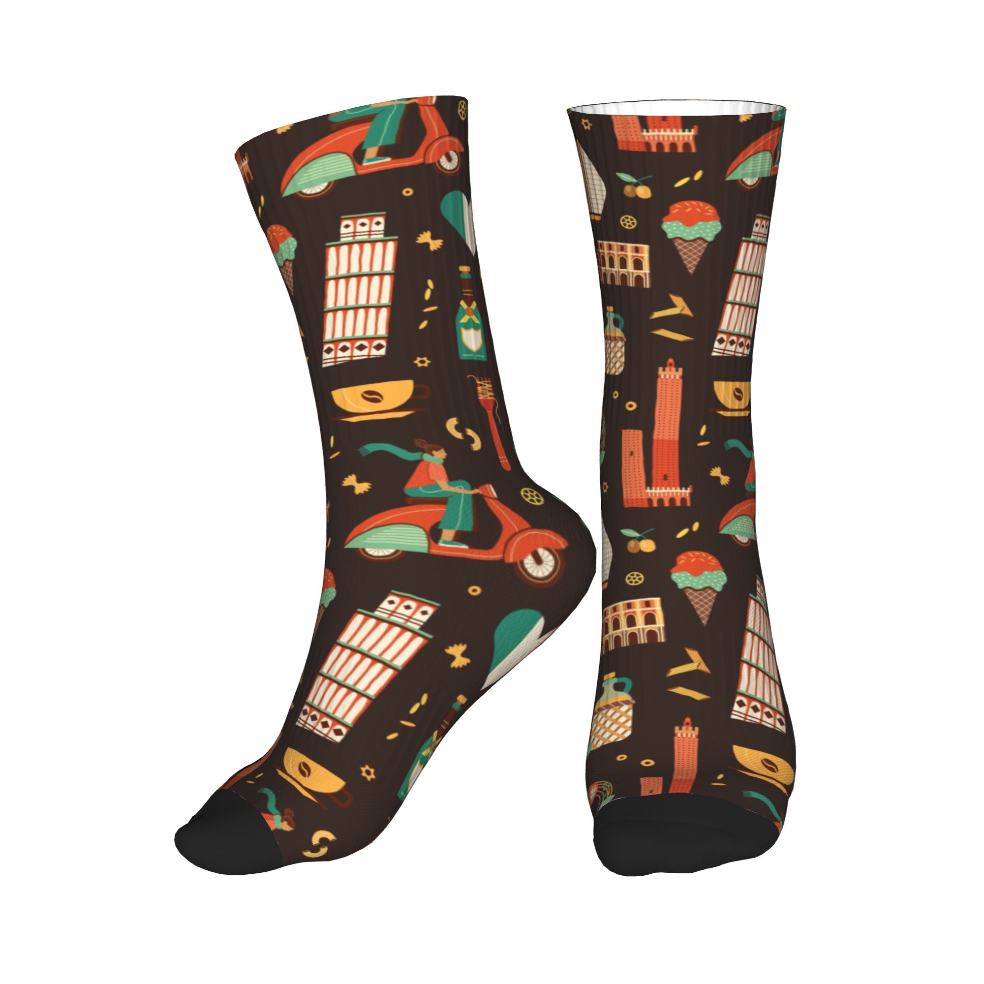 Dress Sock Men - イタリア旅行イタリア料理ランドマークドレスソックスメンズレディース暖かい面白いノベルティクルーソックス