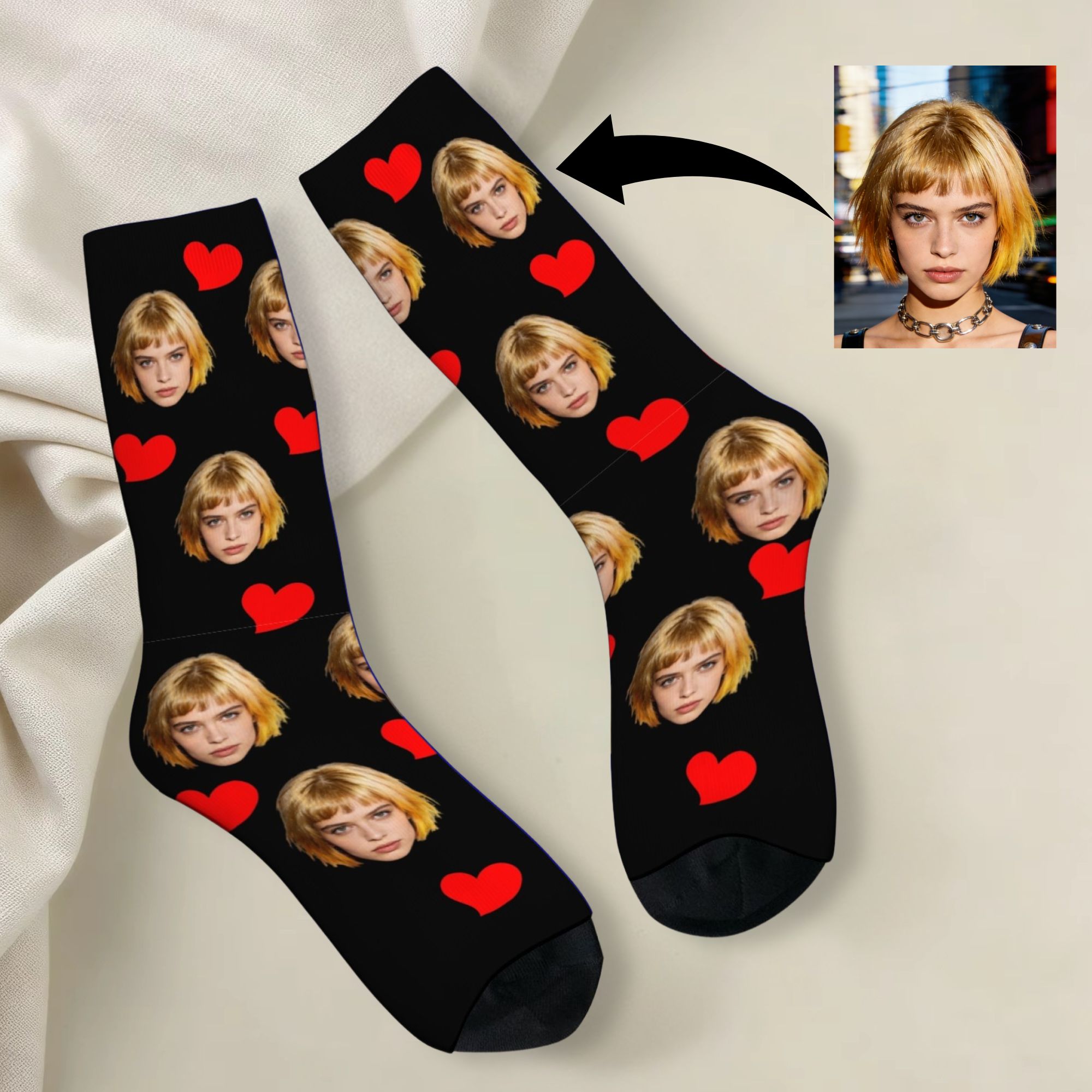 Dress Sock Men - パーソナライズされたカスタムアバター顔柄ドレスソックス通気性快適ファッション面白いノベルティデザイン甘いロマンチックなクルーソックス