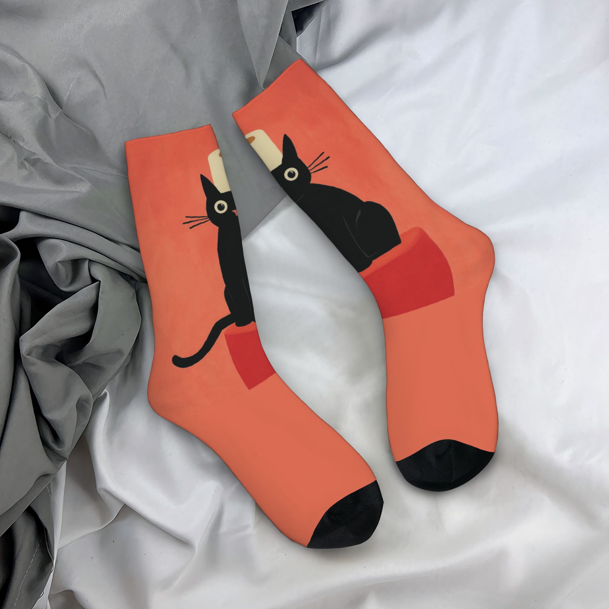 カスタムブラックキャットトイレットペーパー柄メンズレディース - Dress Sock Men のレビューと価格