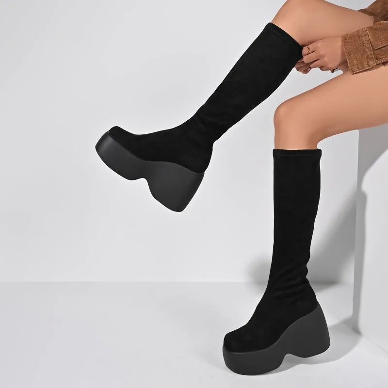 冬の新作スキニープラスサイズストレッチソックスブーツ、スーパ - Knee High Sock Women のレビューと価格