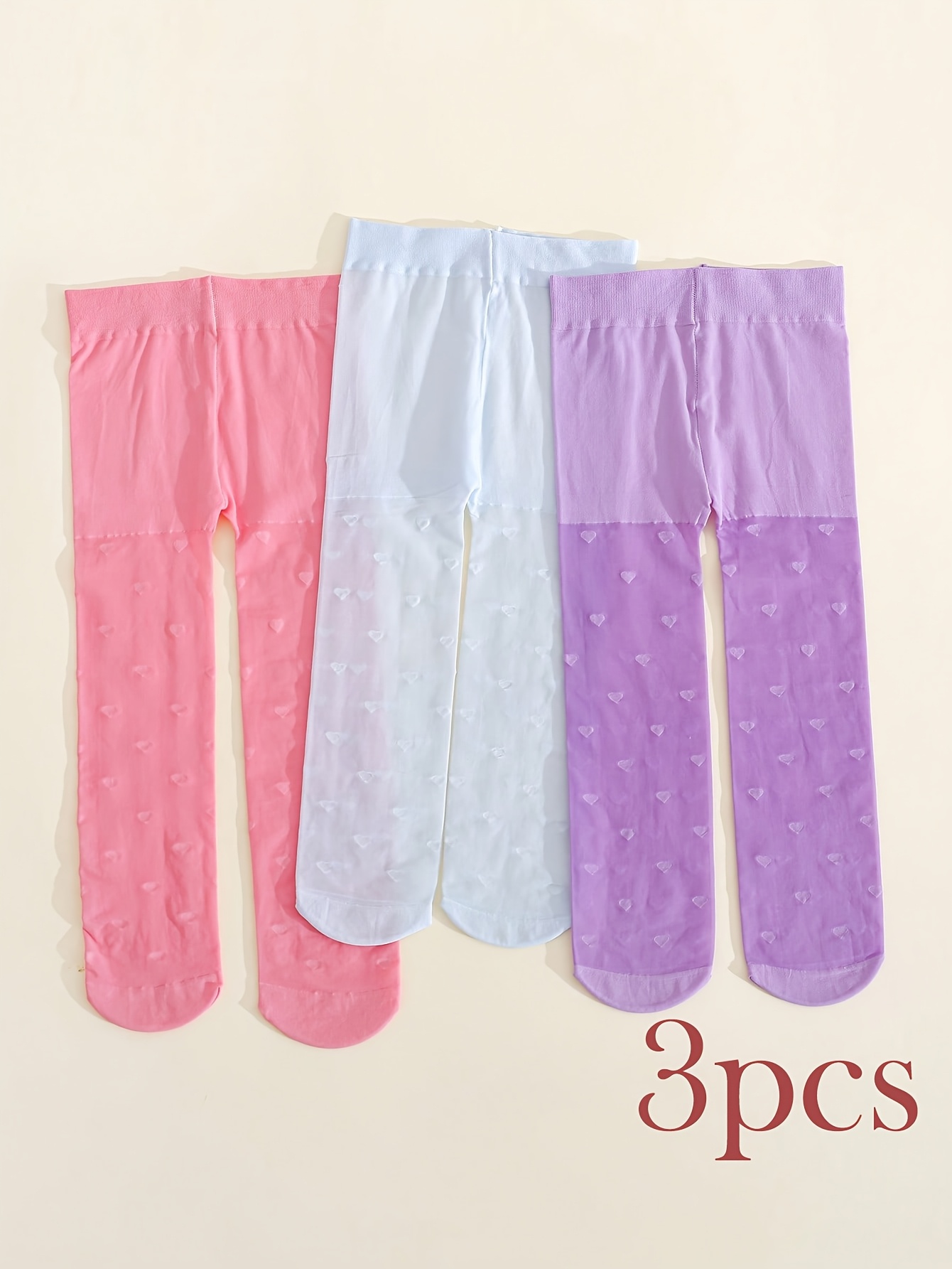3 ペア幼児女の子用薄い薄手のハートプリントタイツ弾性ナイロ - Tights Pantyhose Sheer のレビューと価格